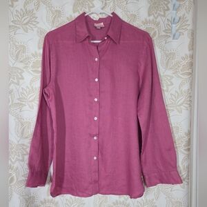 J Jill Coral Salmon 100% Linen Casual Lightweight Button Up Shirt Womens SMALL